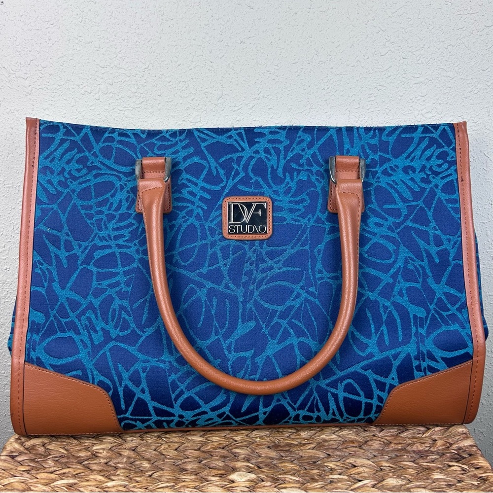 Diane von Furstenberg DVF Studio Large Blue Patterned Travel Laptop Shoulder Bag